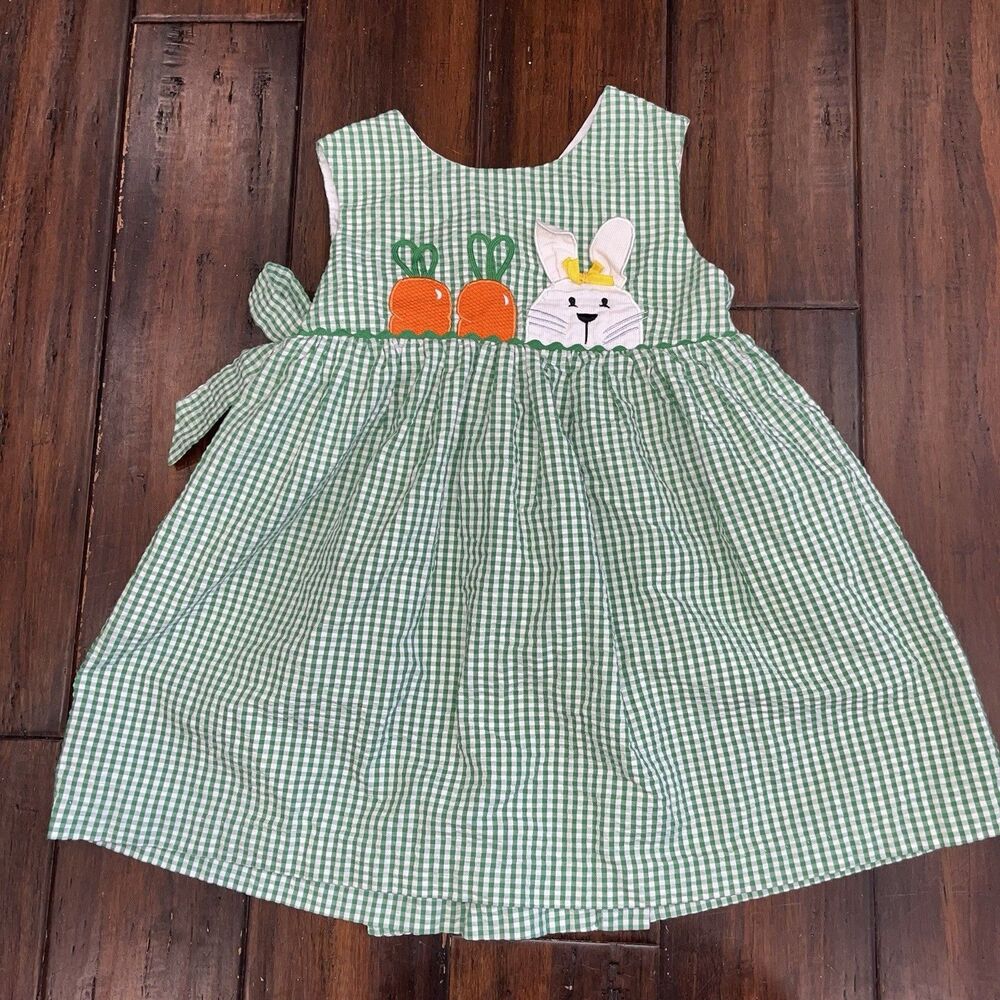 Samara Girls Sun EASTER Dress MultiColored Green/White Bunny Carrots Size 5